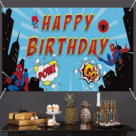 Buy Spiderman Happy Birthday Backdrop Banner Cartoon Superhero