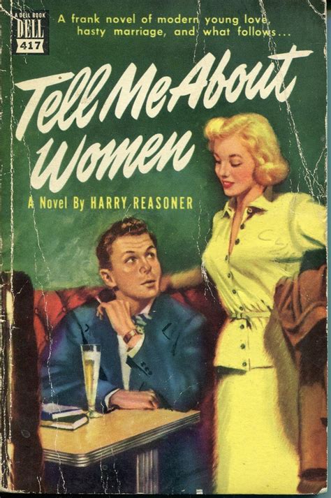 a book cover for tell me about women by harry reasoner with an image of a man and woman sitting