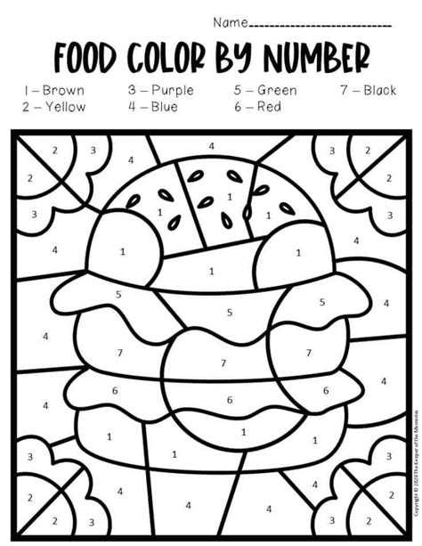 Color By Number Food Preschool Worksheets Burger The Keeper Of The