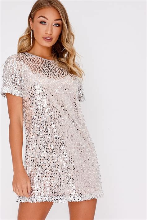Silver Sequin T Shirt Dress Sequin T Shirt Dress Dress Shirts For