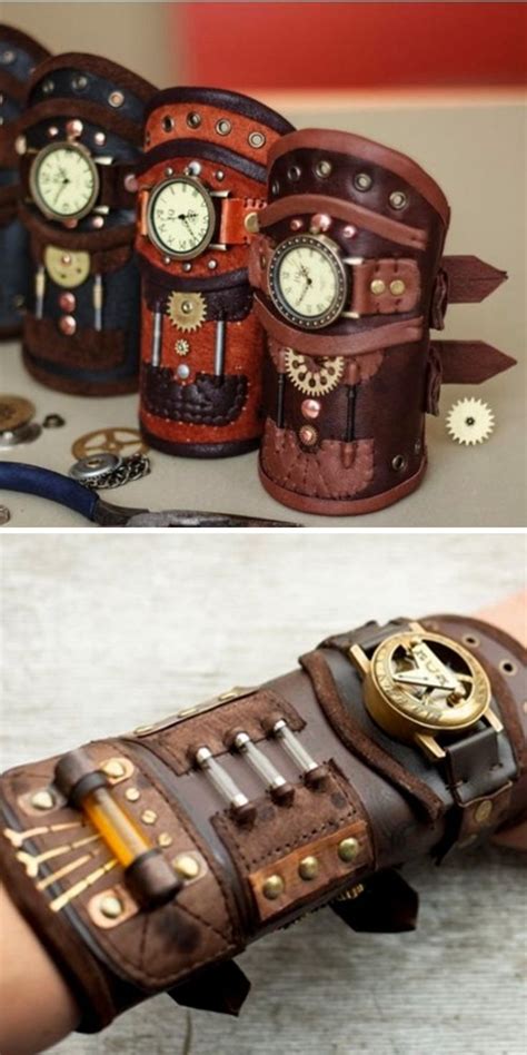 Steampunk Wristband Leather Wristband Steampunk Cuff With Compass For