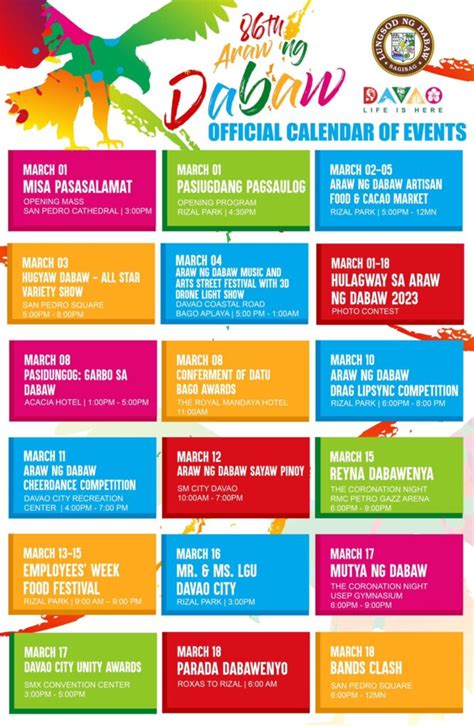 86th Araw Ng Dabaw 2023 Official Calendar Of Events And Schedule Of