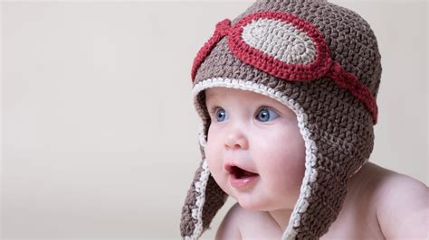 Beautiful Grey Eyes Cute Baby Child With Brown Woolen Knitted Cap Hd