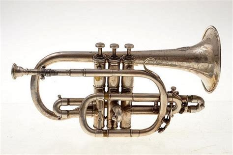 Late 19th Century Silver Cornet With Leather Case Musical Instruments