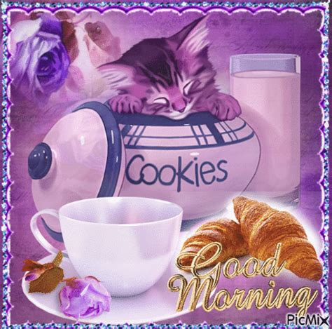 Good Morning Croissant Cat And Tea Animated Quote