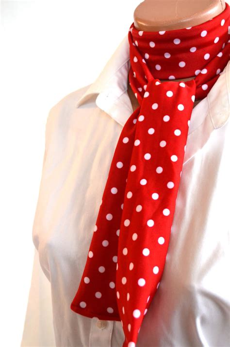Womens Neck Tie Red With White Polka Dot Print Neck Bow Lightweight S