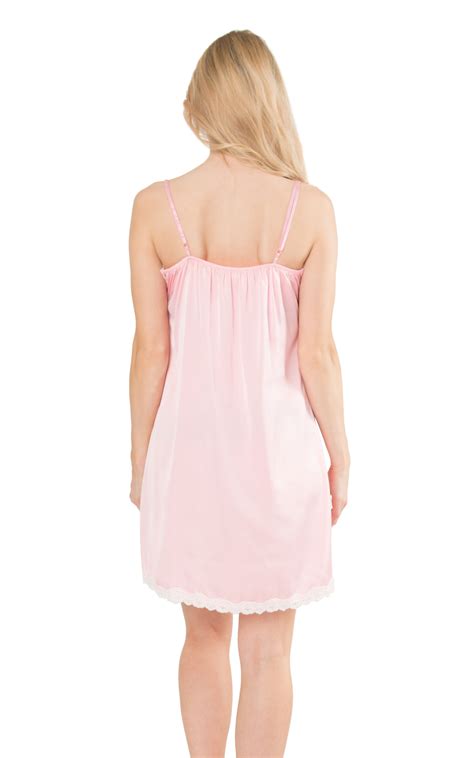 Satin Knee Length Chemise Nightdress Nightie Slip Lace Trim Size 10