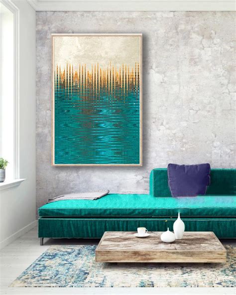 Blue Abstract Painting Large Aqua Abstract Art 40x60 Extra Etsy