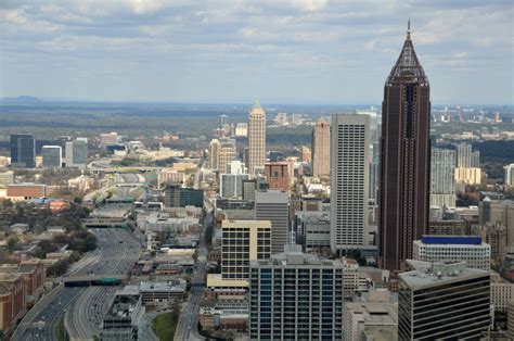 Cityscape View Of Atlanta Georgia With Roads Skyscrapers And