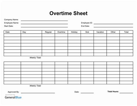 Overtime Record Spreadsheet Template Download Printable Pdf
