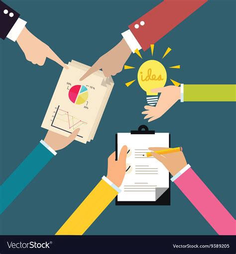 Business Exchange Ideas Brainstorm Hands On Table Vector Image