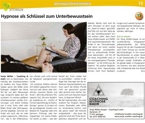 Presse Und Artikel über Sonja Müller Hypnose Emdr Coaching Sonja
