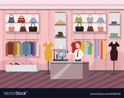 Fashion Shop Super Market Female Clothes Shopping Vector Image
