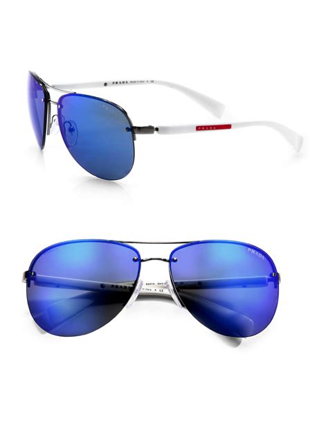 Lyst Prada Metal Aviator Sunglasses In Blue For Men