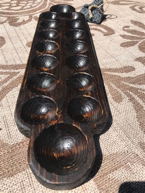 Sungka Game Filipino Made In Usa Medium Wooden Board Stained Etsy