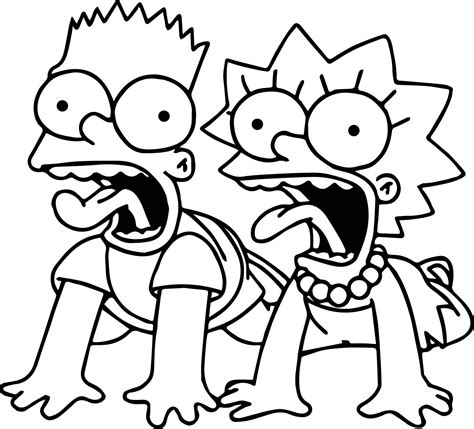 Bart And Lisa Screaming The Simpsons Coloring Page