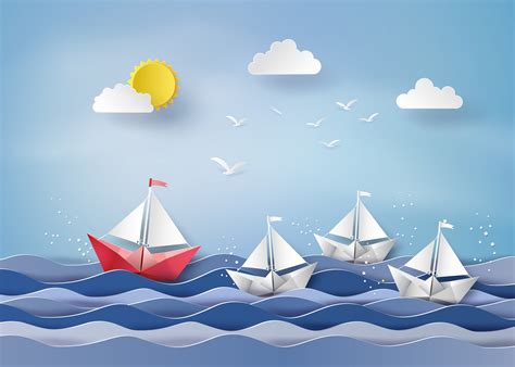 Paper Sailing Boat Vector Art At Vecteezy