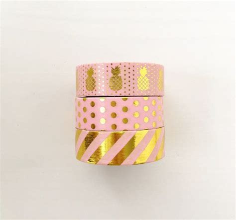 pink gold foil washi tape set of 3 etsy washi tape set gold foil washi tape washi