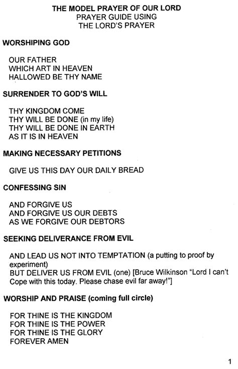 Prayer Guide Using The Lords Prayer