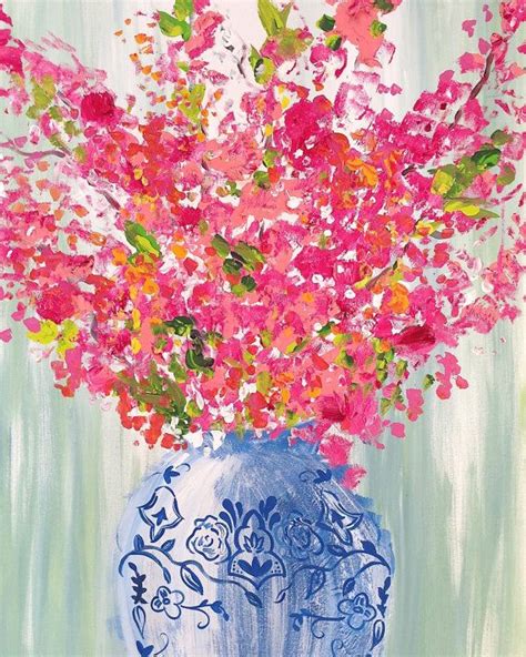 Bright Floral In Blue White Vase Print X By Lovelyartbyem Blue