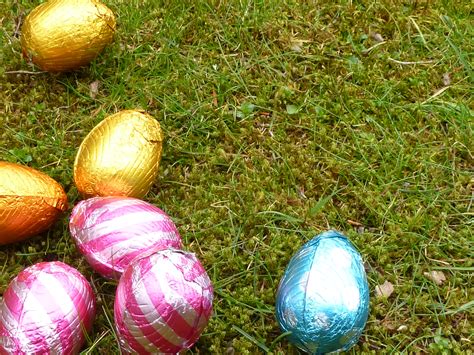 Some Colourful Chocolate Eggs On Grass Creative Commons Stock Image