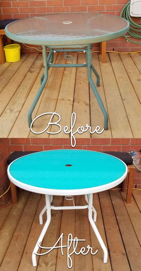 Bring some sea breeze into your home with this gorgeous white and blue side table. DIY Glass Patio Table Makeover - from Blah to Wow in no time at all! | Table makeover, Patio ...