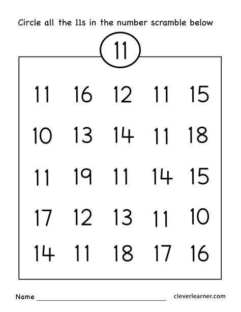 Number Eleven Writing Counting And Identification Printable Worksheets