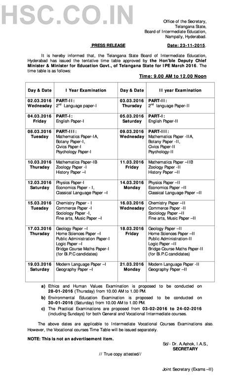 Ts Intermediate St Year Exam Time Table Telangana Inter Exam Vrogue