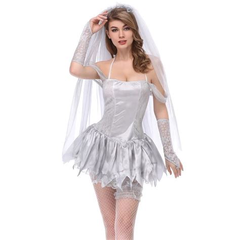White Adult Cosplay Gothic Sexy Ghost Bride Costume Halloween Costumes For Women Role Playing