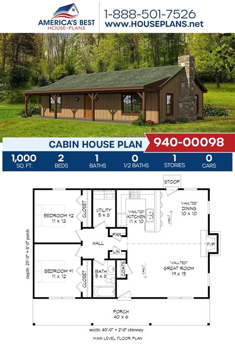 House Plan 940 00098 Cabin Plan 1000 Square Feet 2 Bedrooms 1