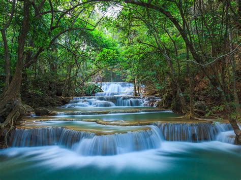 Green Nature River Cascade Waterfall Kanchanaburi Thailand