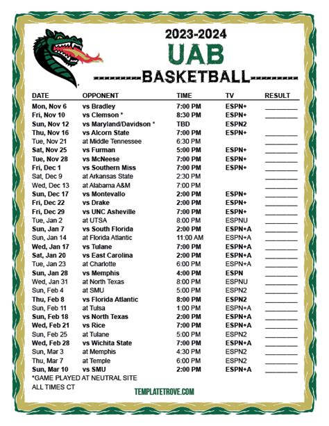 Basketball Schedule Printable Image To U