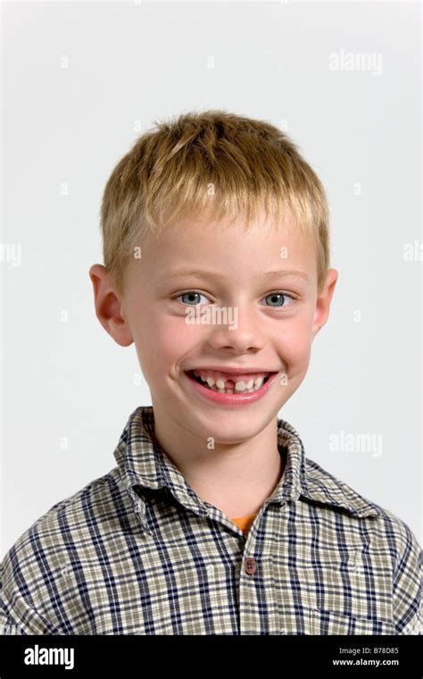 6 Year Old Boy With Gap In His Teeth Portrait Stock Photo Royalty