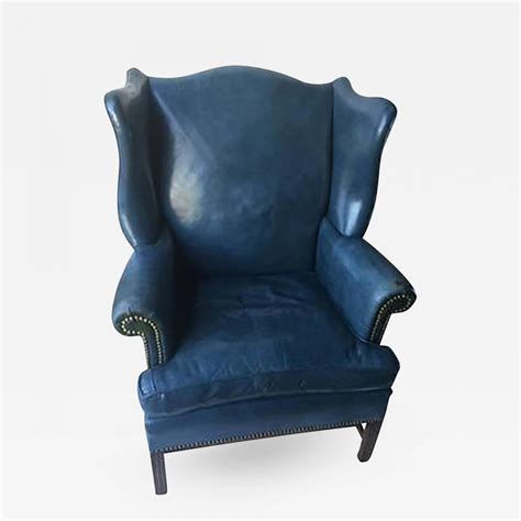 Denim Blue Leather Wingback Chair And Ottoman