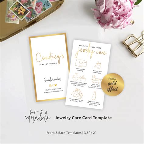 Jewelry Care Cards Handcrafted Jewellery Care Guide Templates