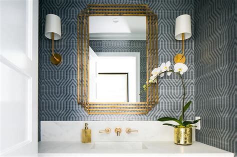 Looking for the best wallpapers? Gold Mirror with Gray and Blue Geometric Wallpaper ...