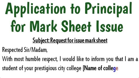 Application To College Principal For Mark Sheet Letter For Issue Mark