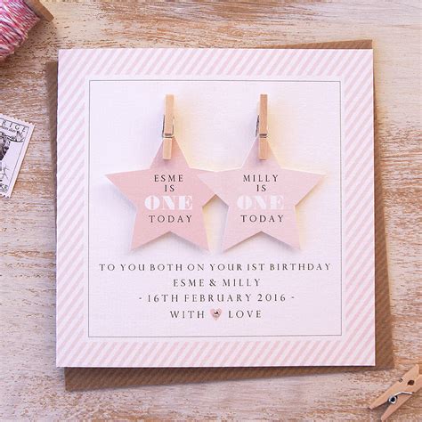 Star Twins First Birthday Card By Button Box Cards