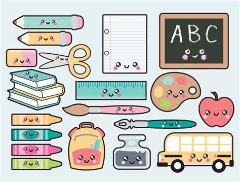 Kawaii School Supplies Clipart 3