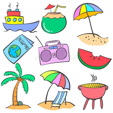 Colorful Summer Object Doodles Stock Vector Illustration Of
