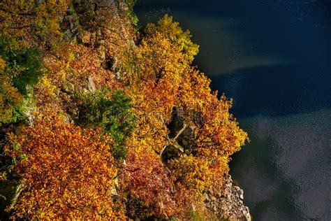 Rock Hill With Autumn Color Leaf Forest And Lake Stock Image Image Of