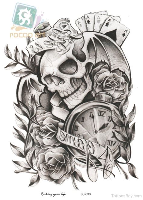 Clock And Skull Tattoo Design Tattoos Designs