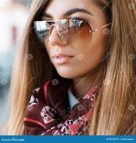 close up portrait of beautiful stylish girl in sunglasses stock image image of closeup
