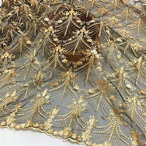 Gold Blak Mesh Flower Lace Embroidery Lace Fabric Wedding Dress Tulle