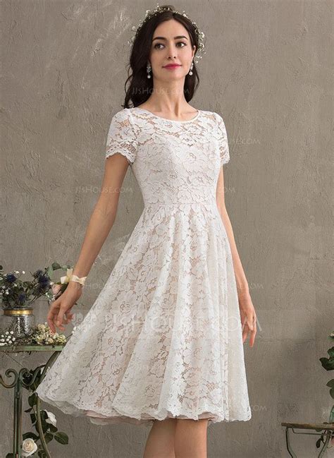 [£ 206 00] A Line Scoop Neck Knee Length Lace Wedding Dress Jj S House Short Sleeve Wedding