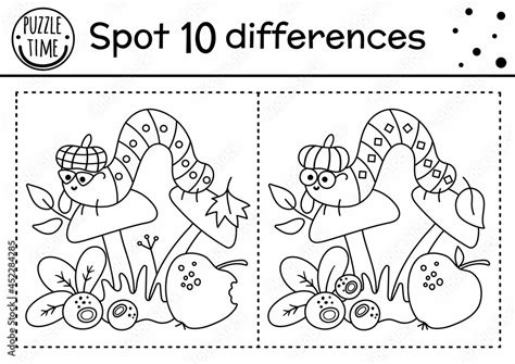 Find Differences Line Game For Kids Black And White Autumn Forest
