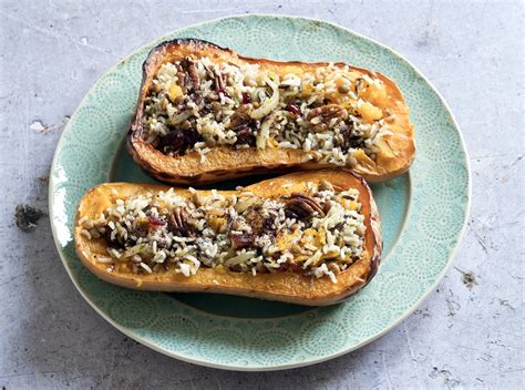 Vegan Stuffed Butternut Squash With Wild Rice Cranberry And Pecan