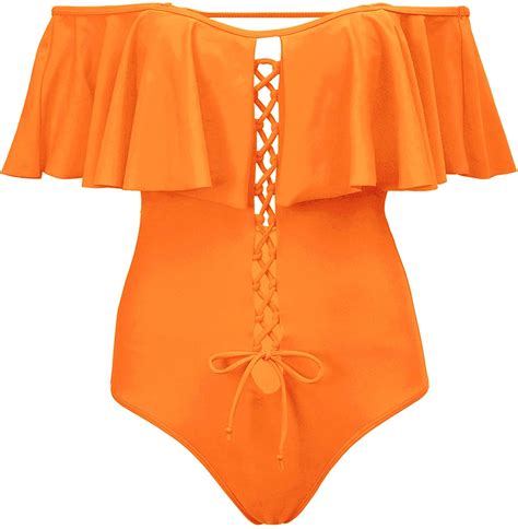 Tempt Me Women Sexy One Piece Swimsuits Lace Up J Light Orange Size X