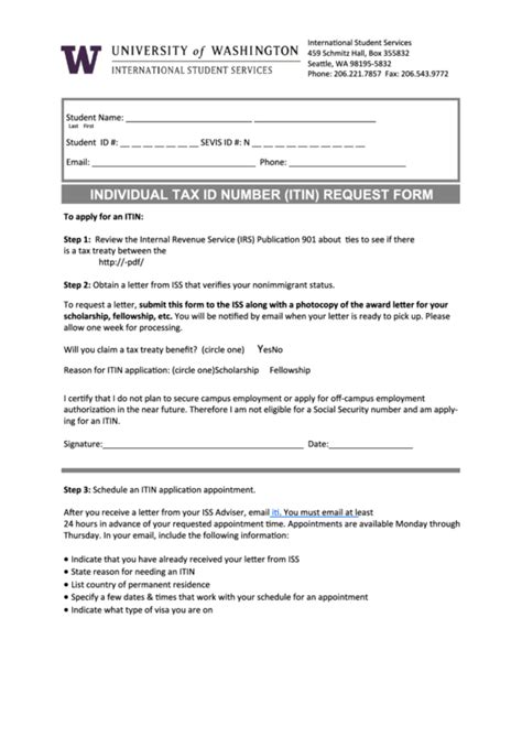 individual tax id number itin request form university  washington