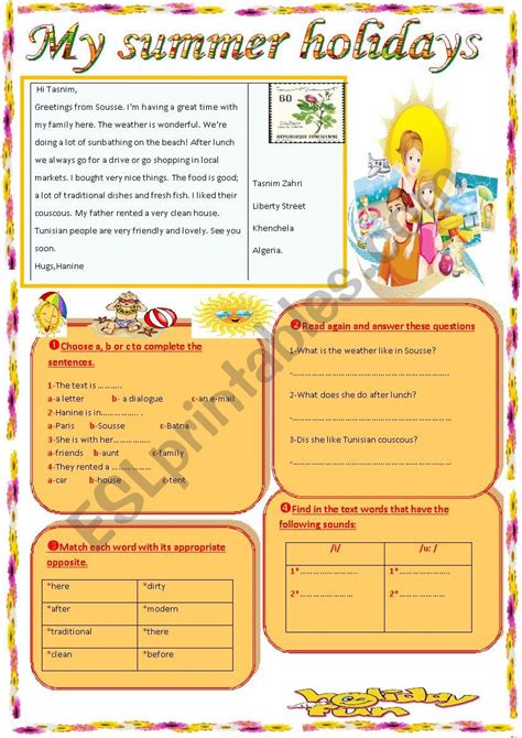 My Summer Holiday Worksheet Worksheets For Kindergarten